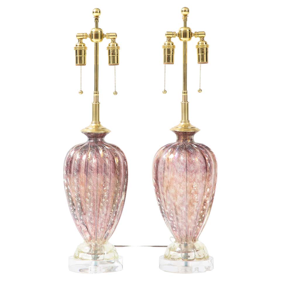 Pair of Hand-Blown Glass Table Lamps with Controlled Bubbles by ...