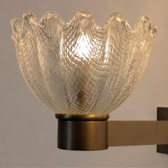 Pair of 1950s Barovier & Toso Style Murano Glass and Satin Brass Wall Sconces