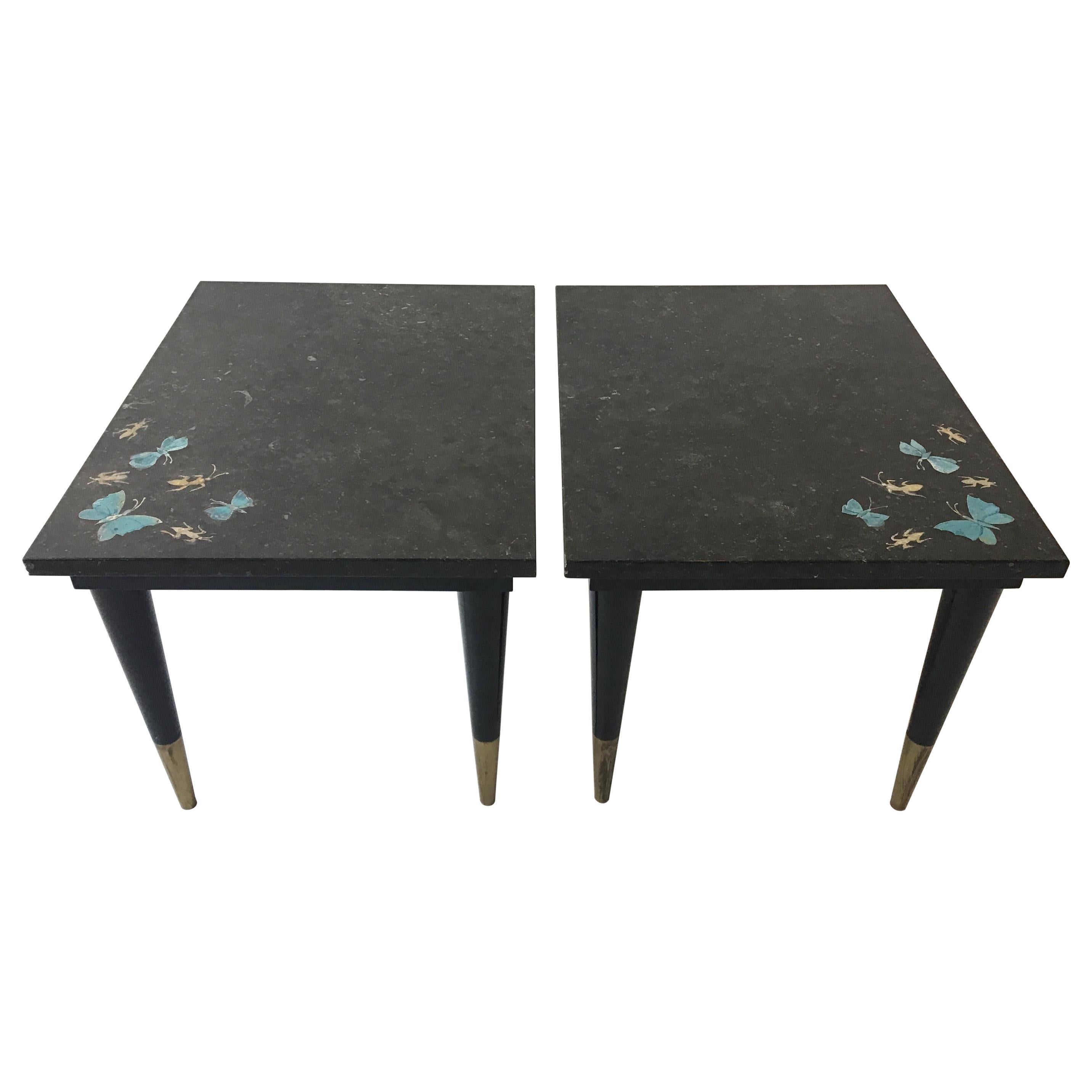 Pair of 1950s Bartolucci Arts Marble Butterfly and Cricket Side Tables For Sale