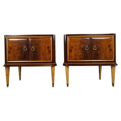 Pair of 1950s Bedside Tables in Walnut and Maple