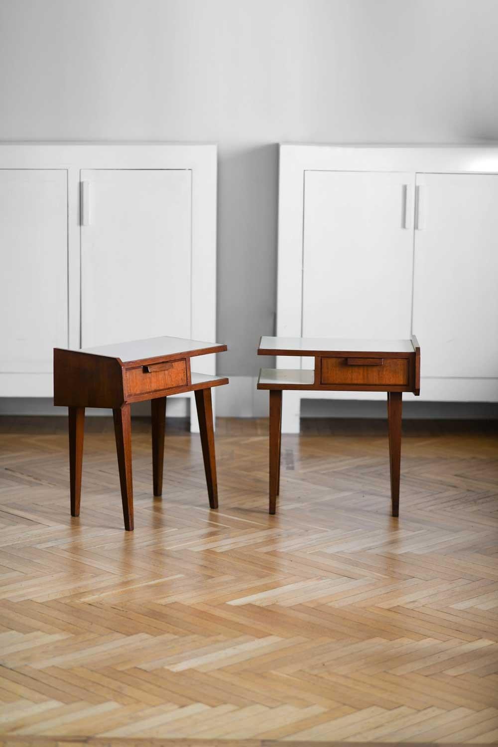 Pair of 1950s Bedside Tables Made of Wood with Formica Shelves In Good Condition In Roma, RM