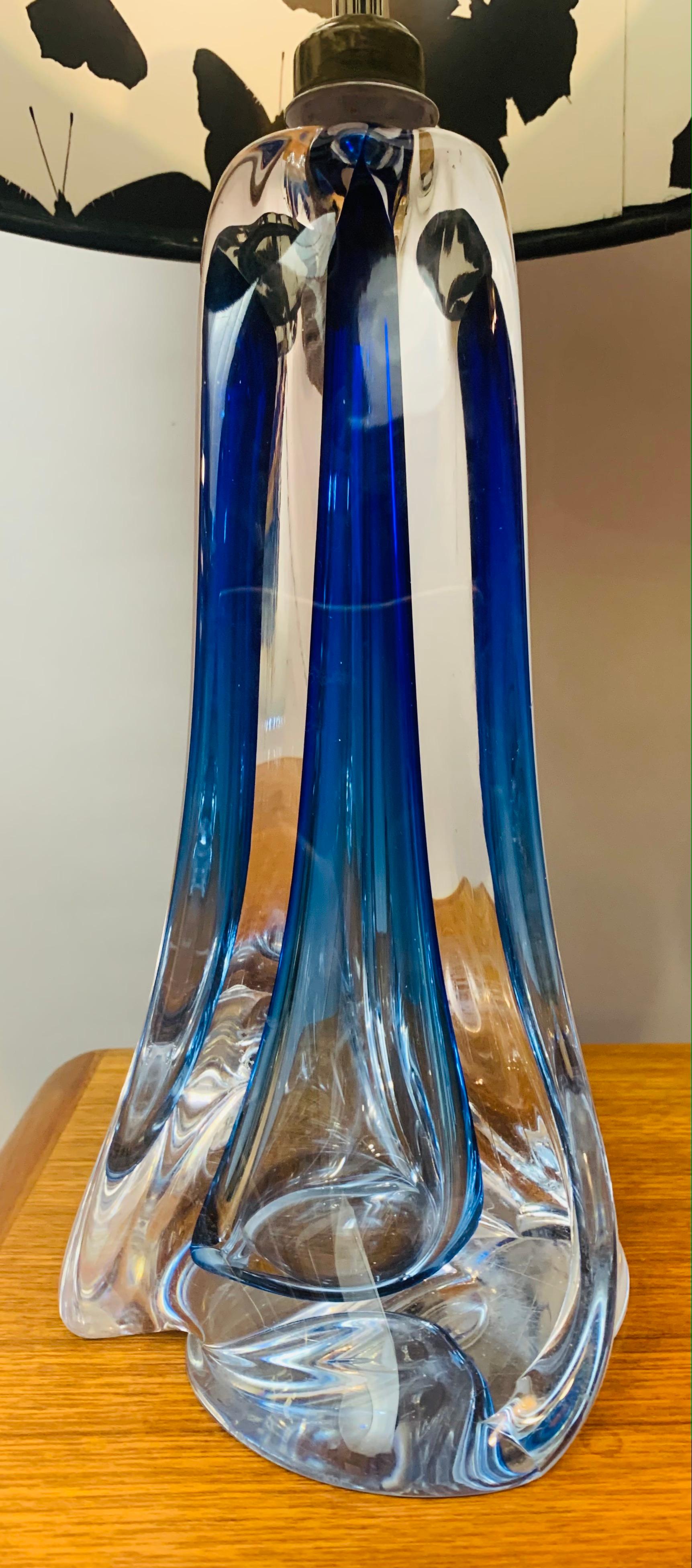 Pair of 1950s Belgium Val St Lambert Blue & Clear Crystal Glass Table Lamps 3