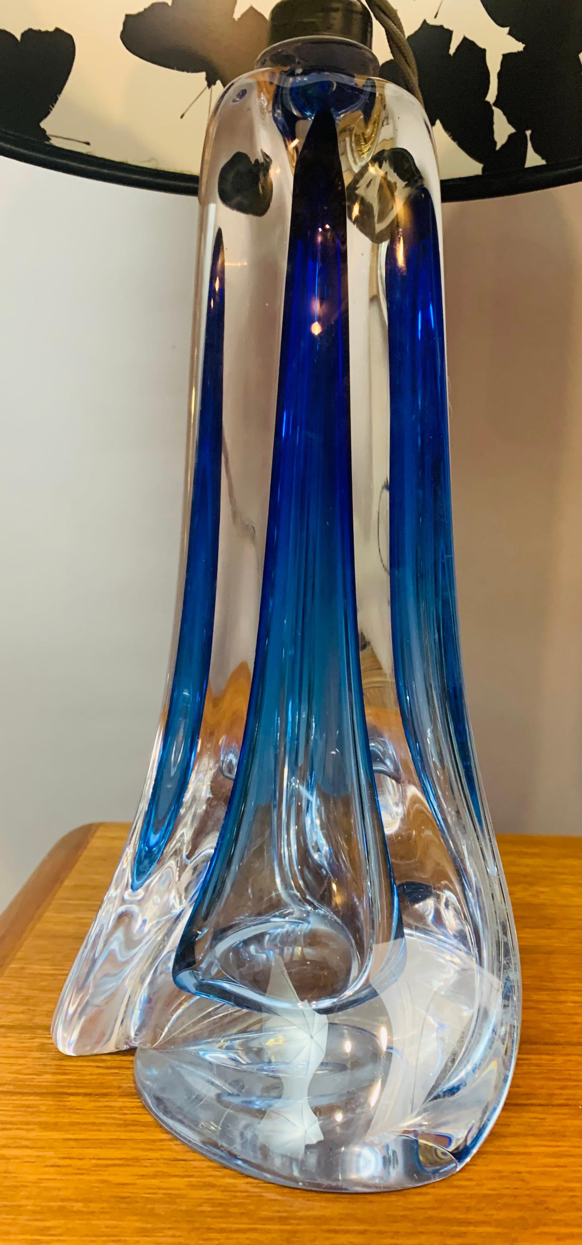 Pair of 1950s Belgium Val St Lambert Blue & Clear Crystal Glass Table Lamps 10