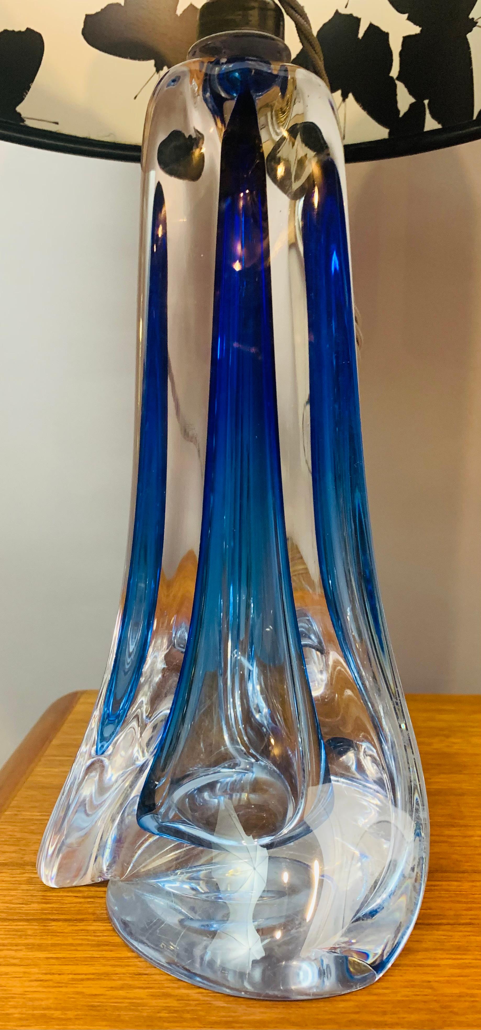 Pair of 1950s Belgium Val St Lambert Blue & Clear Crystal Glass Table Lamps 11