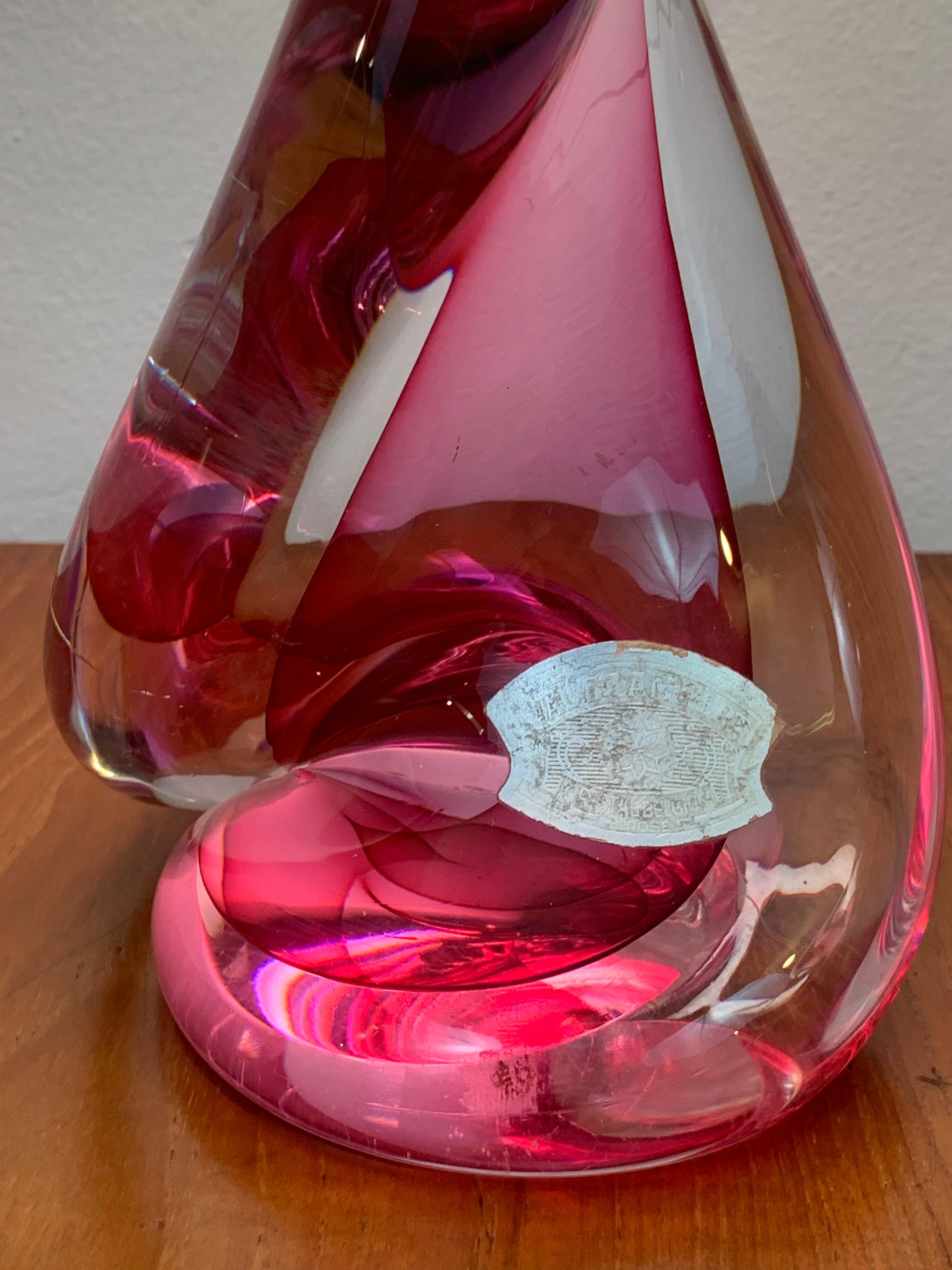 Pair of 1950s Belgium Val St Lambert Crystal Pink Table Lamp Bases inc Shades 3