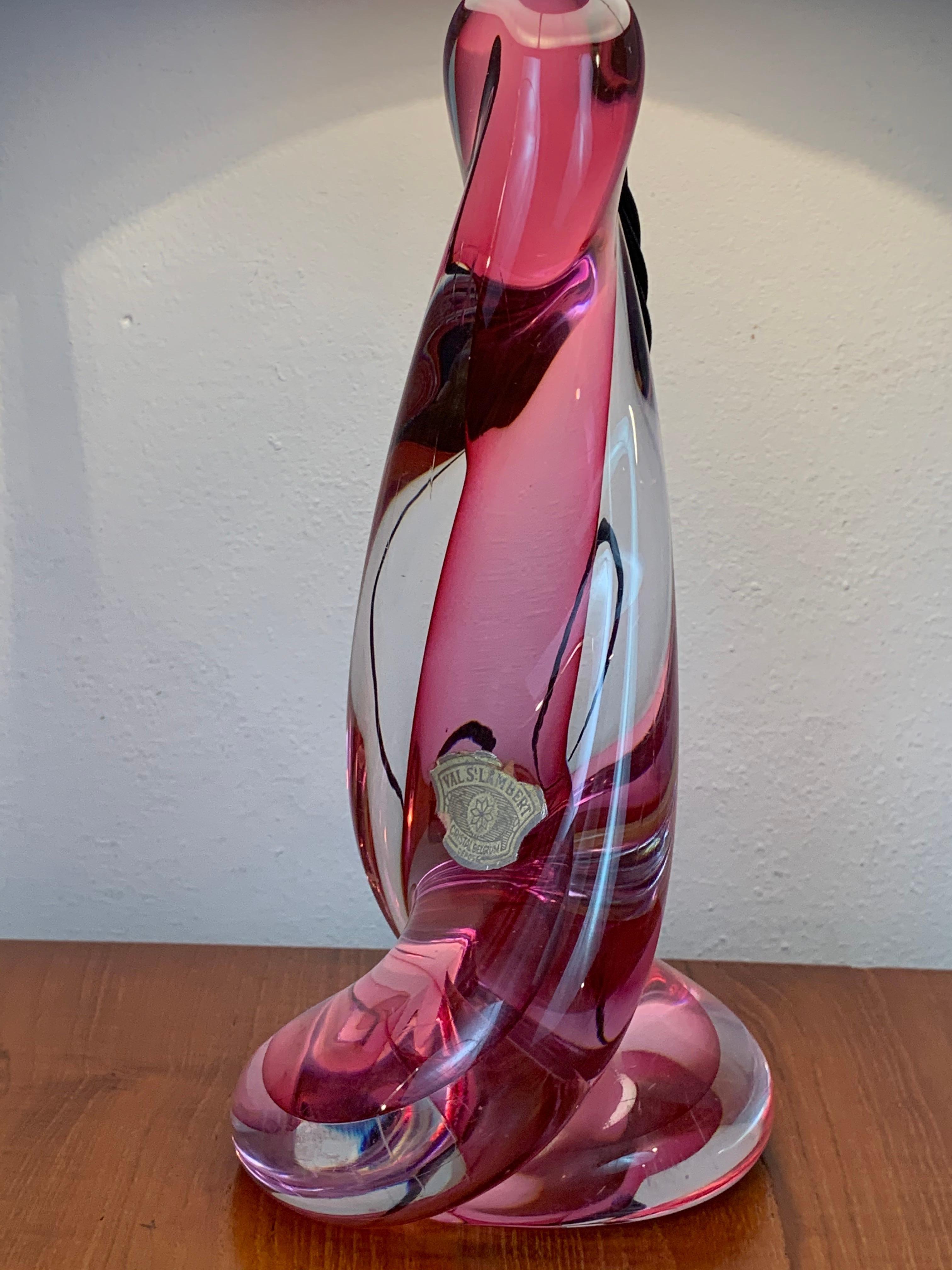 Pair of 1950s Belgium Val St Lambert Crystal Pink Table Lamp Bases inc Shades 6