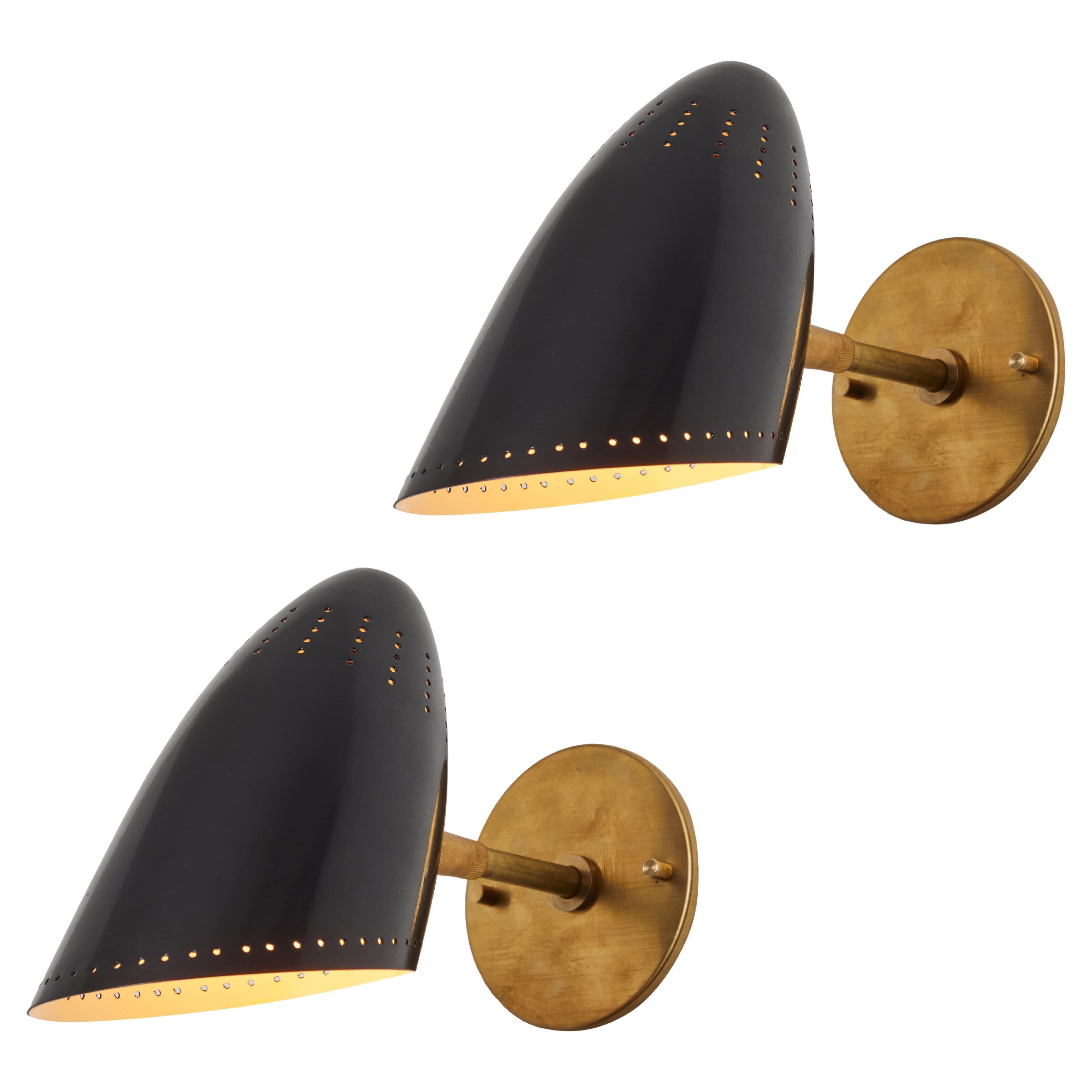 Pair of 1950s Black Perforated Sconces Attributed to Jacques Biny For Sale