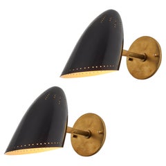 Vintage Pair of 1950s Black Perforated Sconces Attributed to Jacques Biny