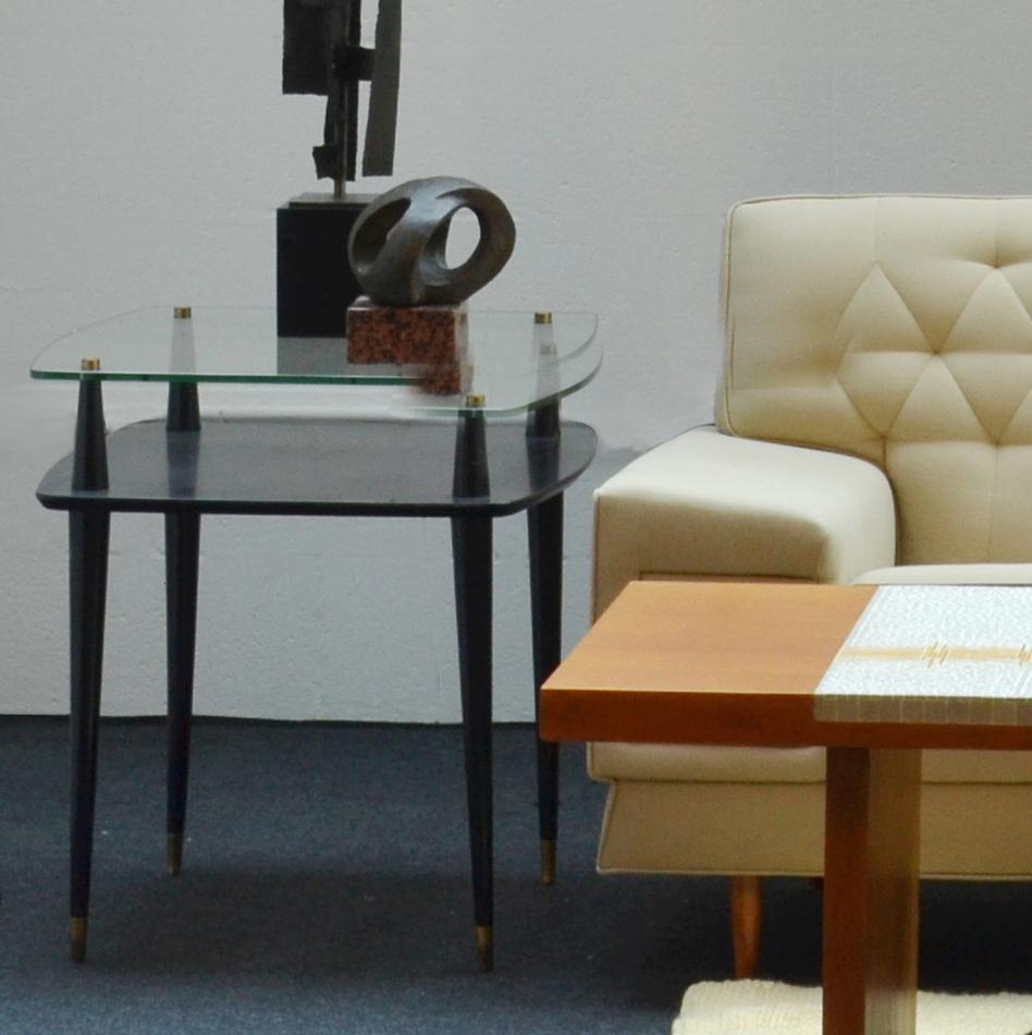 Mid-Century Modern Pair of 1950's Black Square Side Tables  in the style ofEdoardo Paoli