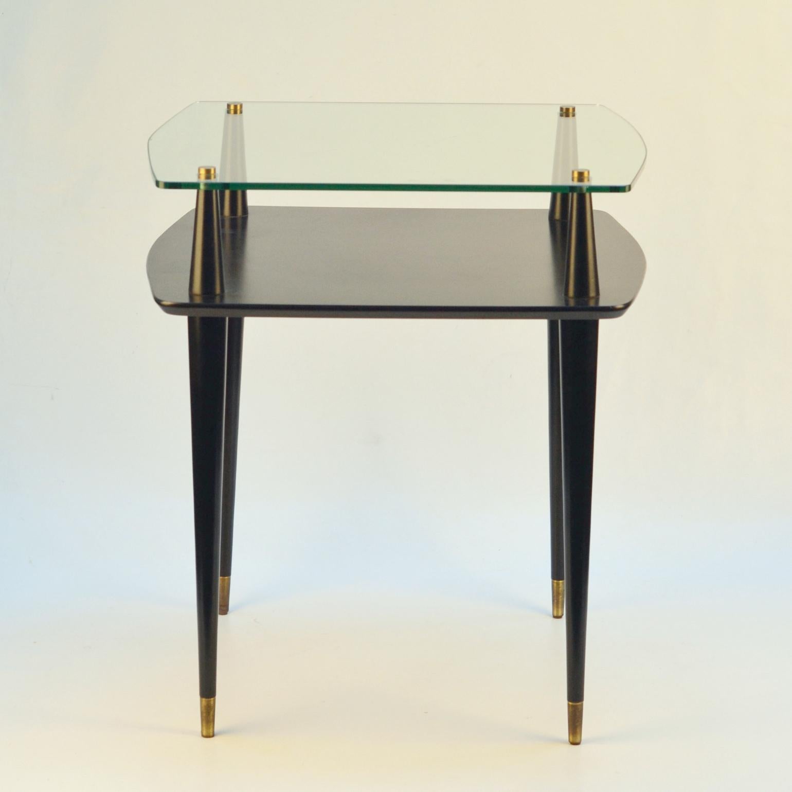 European Pair of 1950's Black Square Side Tables  in the style ofEdoardo Paoli