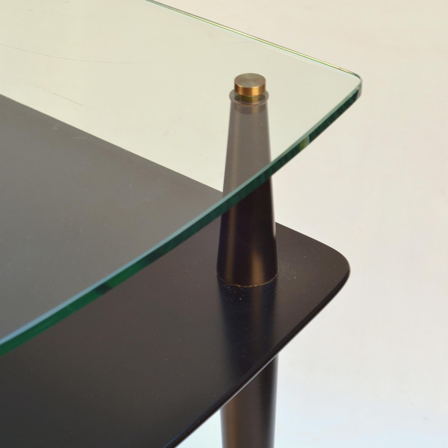 Brass Pair of 1950's Black Square Side Tables  in the style ofEdoardo Paoli