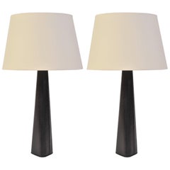 Pair of 1950s Black Stitched Leather Table Lamps