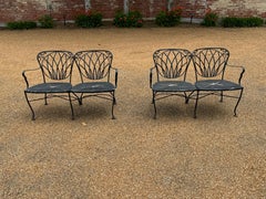 Pair of  1950s Black Wrought Iron Patio or Garden Settees with Faux Corded Seats