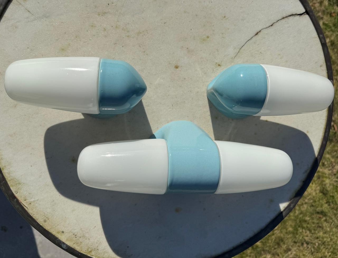 Pair of  1950's Blue Porcelain Wall Lamps By Wilhelm Wagenfeld For Lindner 3