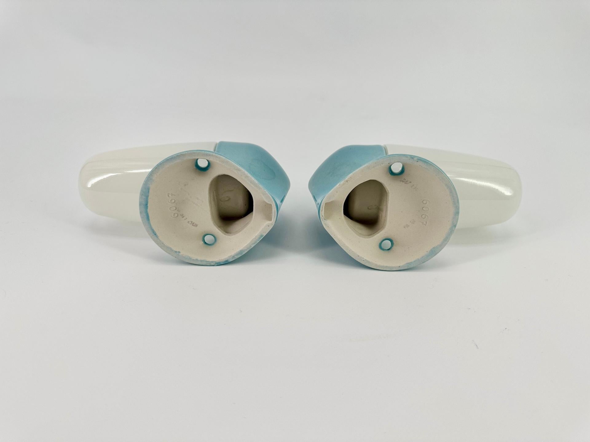 Pair of  1950's Blue Porcelain Wall Lamps By Wilhelm Wagenfeld For Lindner For Sale 3