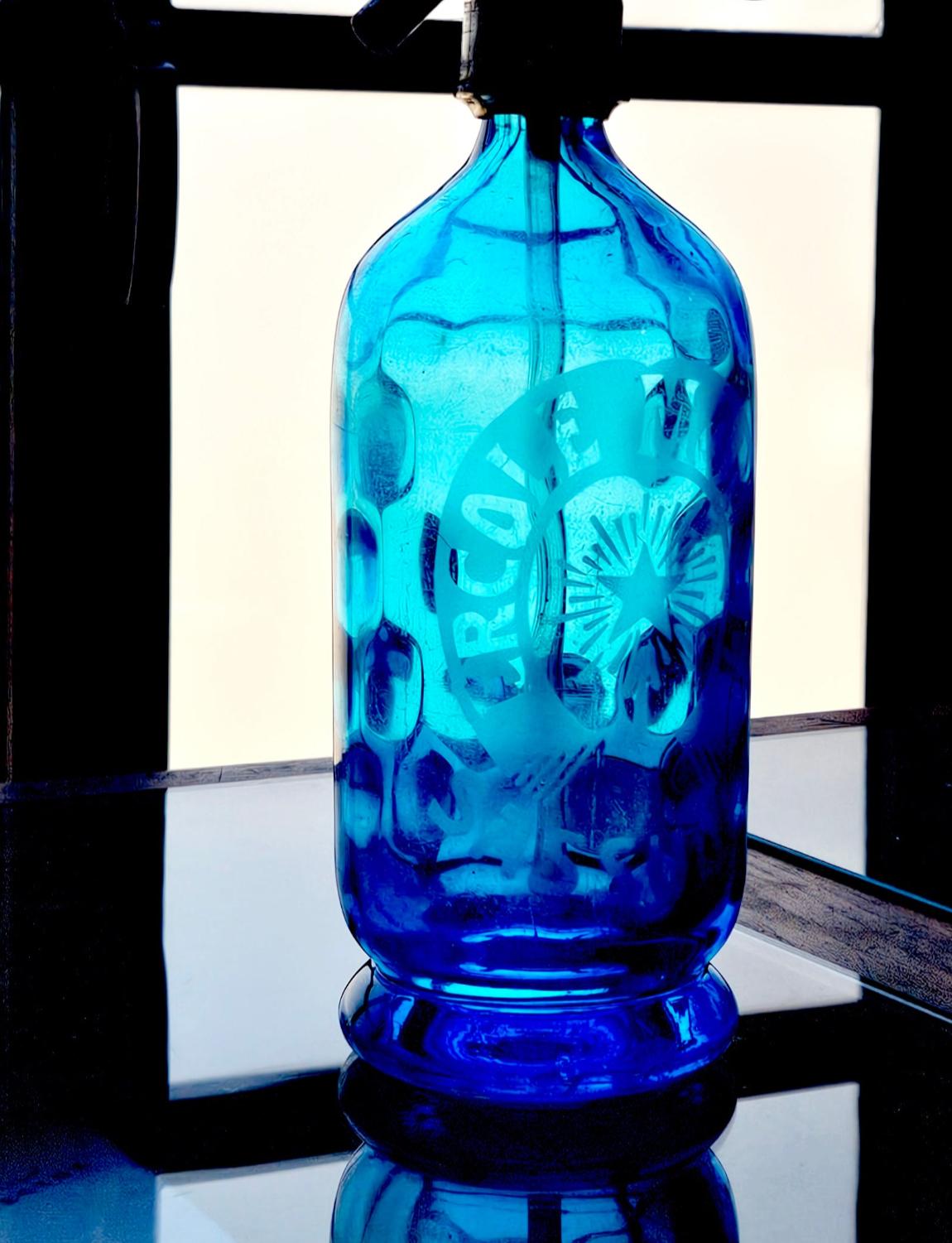 Pair of 1950s Blue Soda Bottles - Ercole Monelli, Sassuolo In Good Condition For Sale In Florence, Tuscany