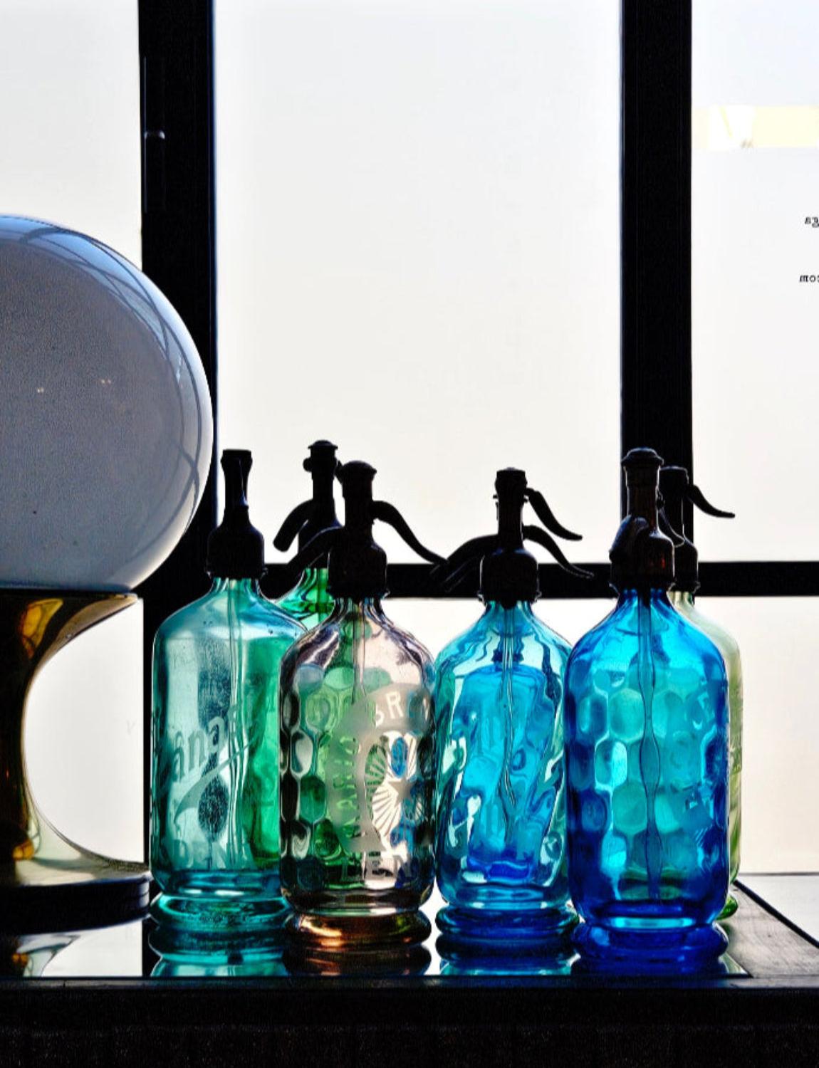 Mid-20th Century Pair of 1950s Blue Soda Bottles - Ercole Monelli, Sassuolo For Sale