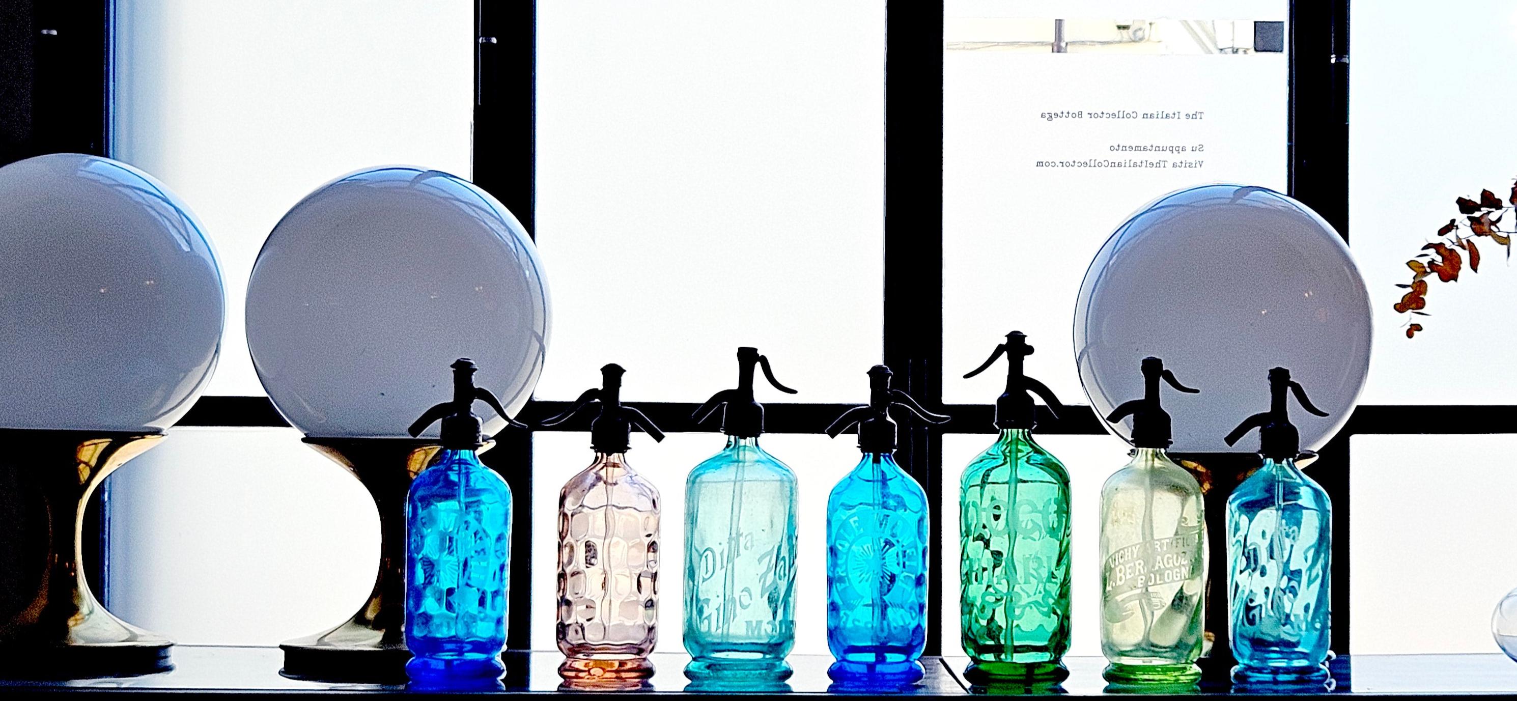 Metal Pair of 1950s Blue Soda Bottles - Ercole Monelli, Sassuolo For Sale