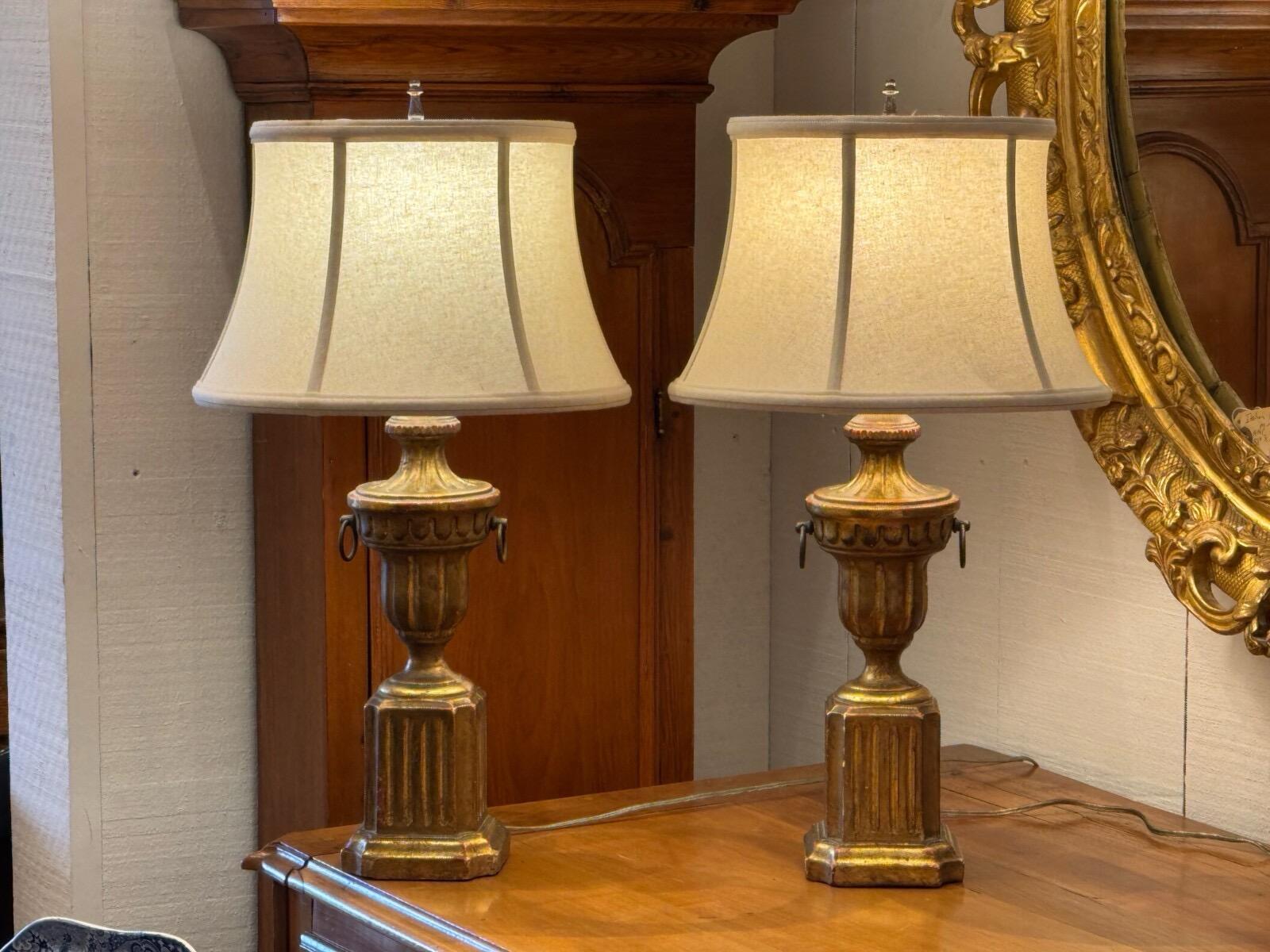 Giltwood Pair of 1950s Borghese Gilt Lamps For Sale