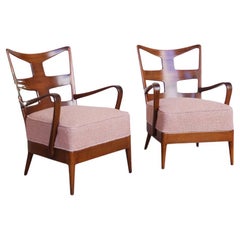 Paire de fauteuils en bois Borsani des années 1950 en bouclier rose