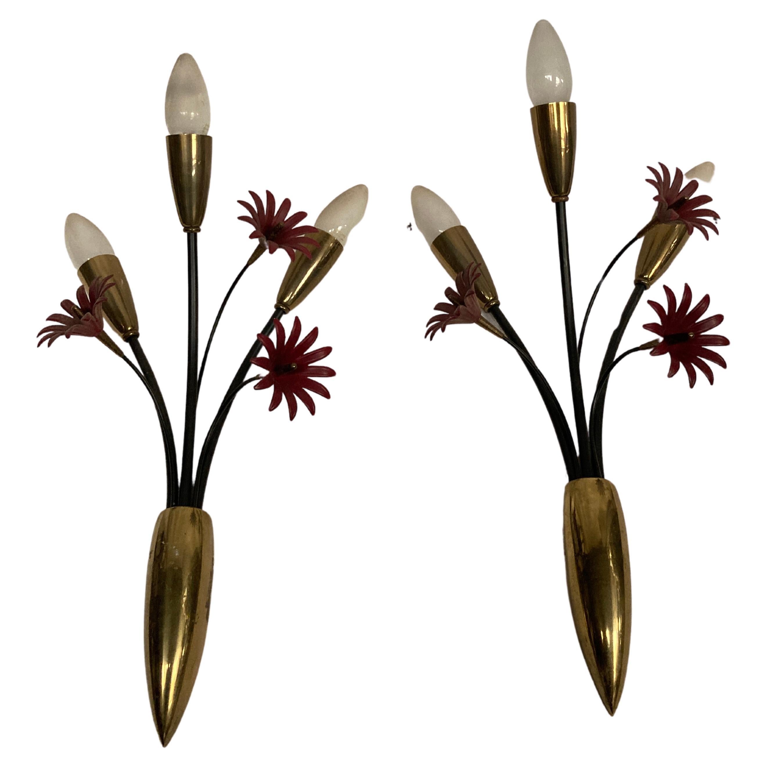 Pair of 1950's " bouquet " of flowers sconces  For Sale