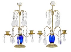 Pair of 1950’s brass and cut glass decorative candlesticks