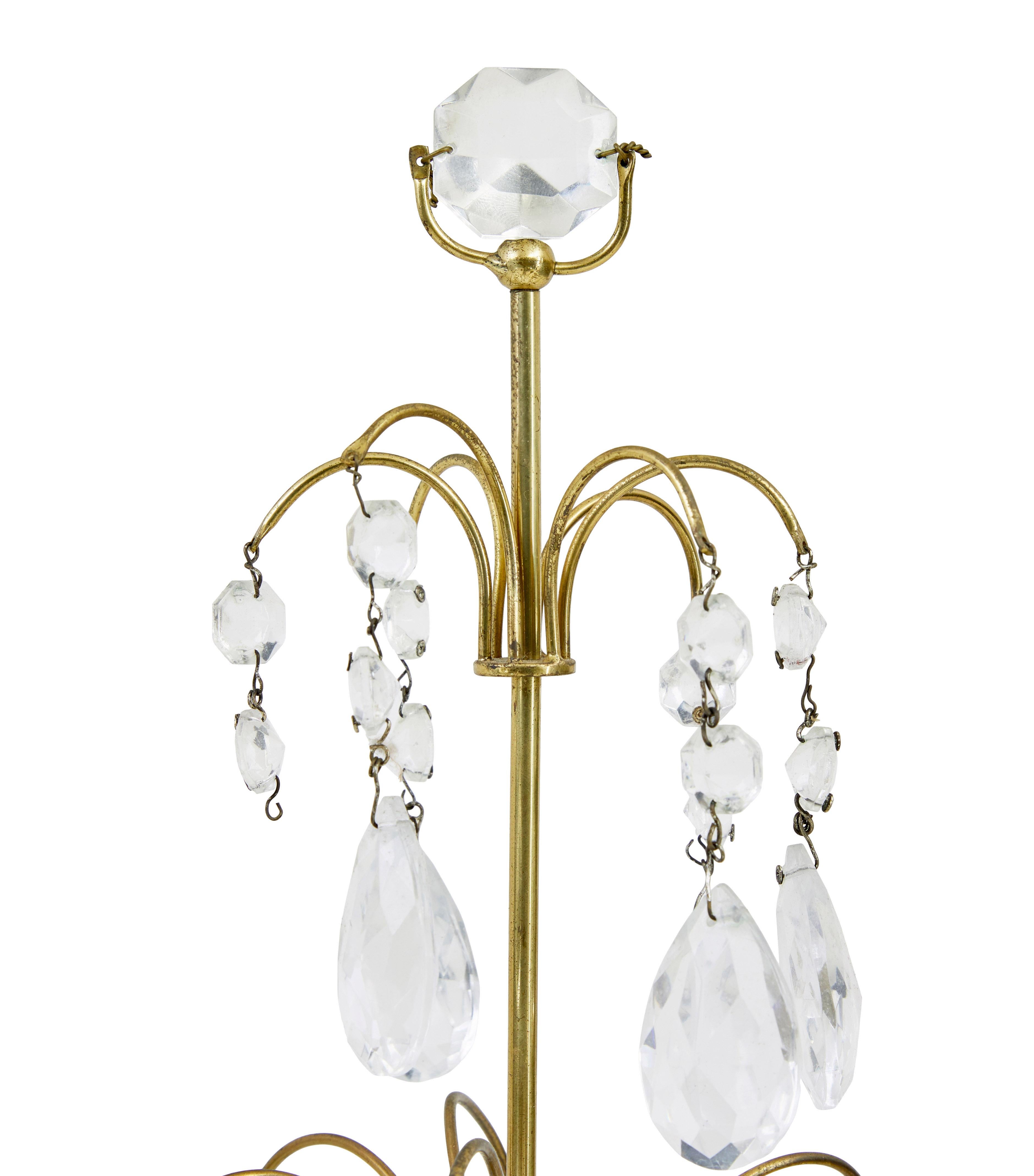 French Pair of 1950’s brass and cut glass decorative candlesticks For Sale