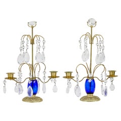 Pair of 1950’s brass and cut glass decorative candlesticks