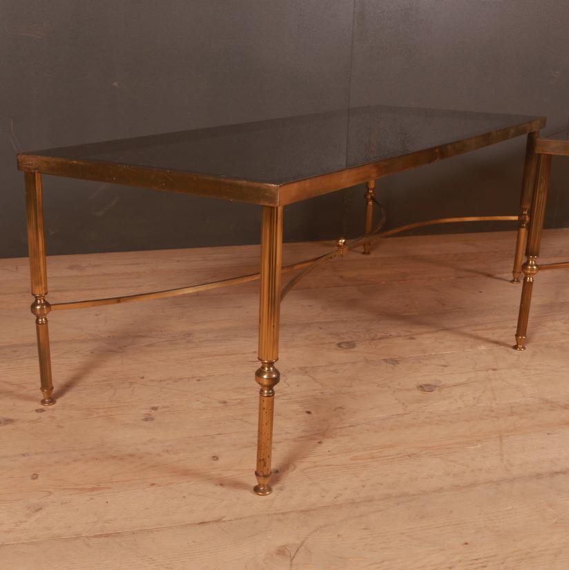 French Pair of 1950s Brass and Glass Low Tables