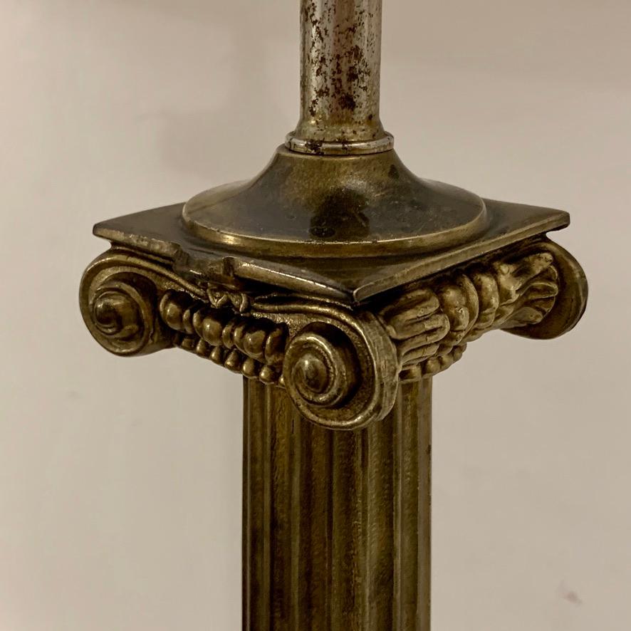 Hollywood Regency Pair of 1950s Brass and Marble Column Table Lamps by Stiffel and Re Wired