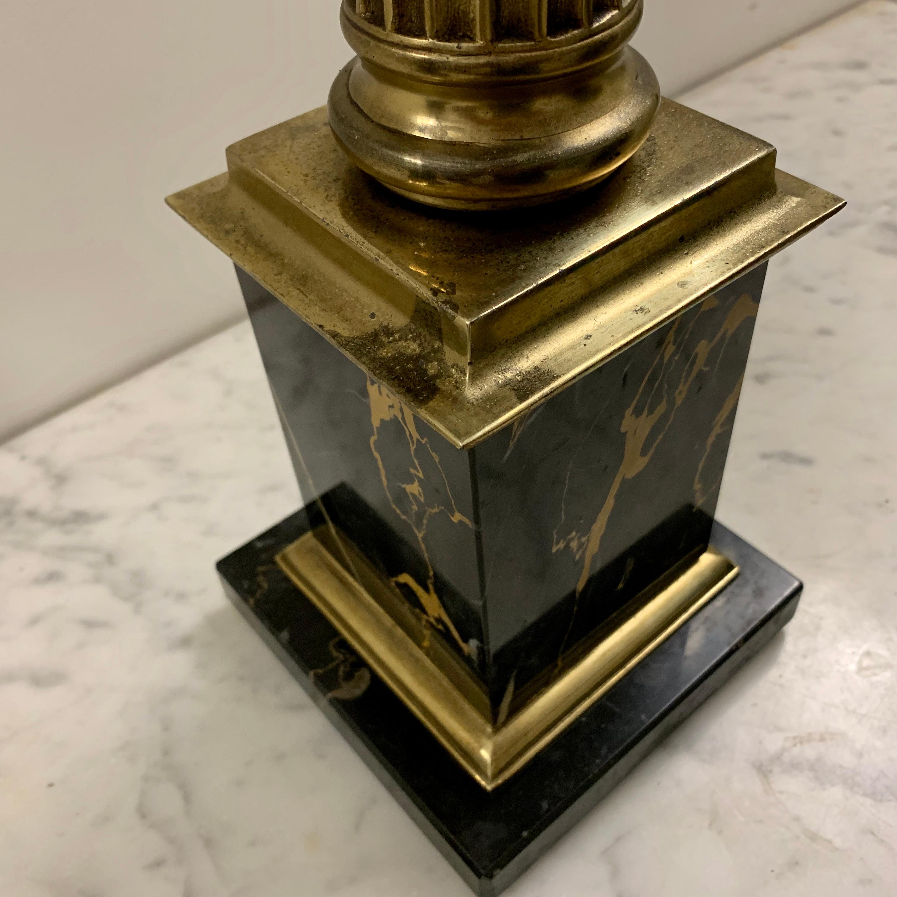 Central American Pair of 1950s Brass and Marble Column Table Lamps by Stiffel and Re Wired