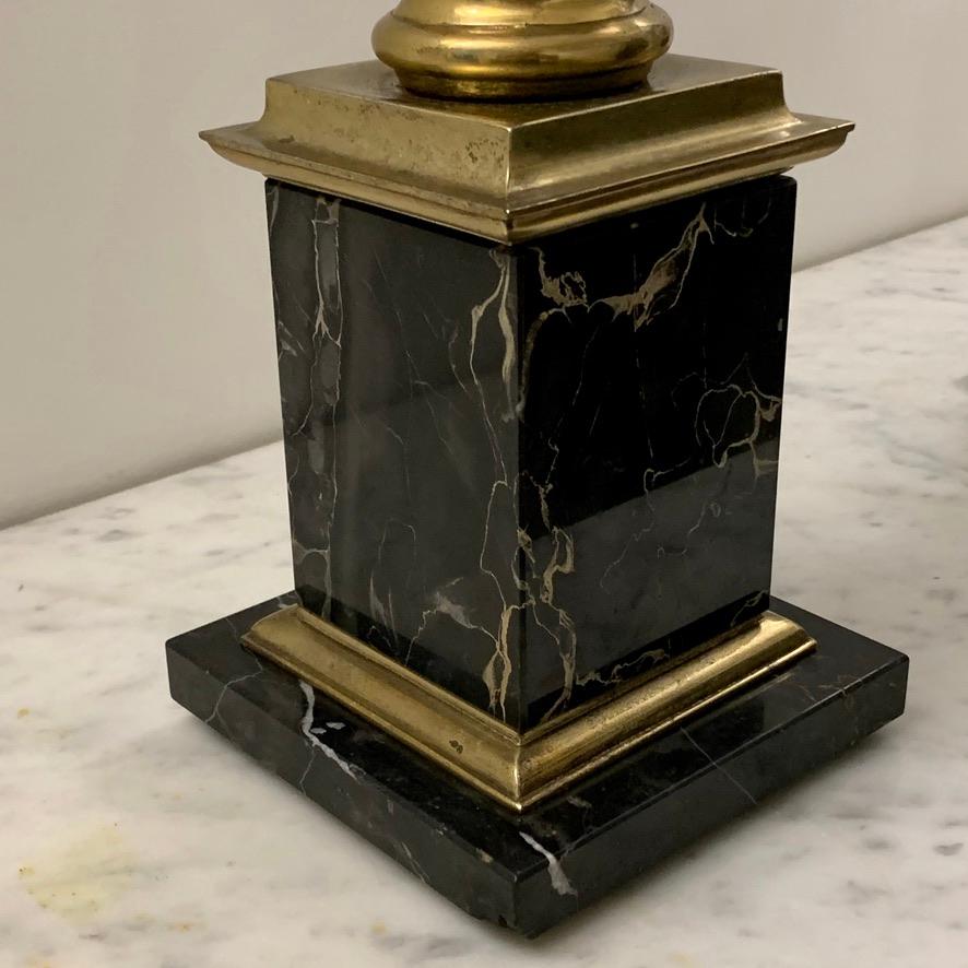 Plated Pair of 1950s Brass and Marble Column Table Lamps by Stiffel and Re Wired