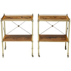 Pair of 1950s Brass and Rosewood Serving Tables