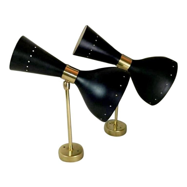 Stilnovo Style Italian Pair of Brass  Sconces Diabolo Model 