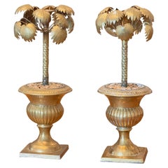 Pair of 1950s Brass Palm Candle Holders
