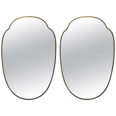 Vintage Pair of 1950s Brass Shield Shaped Mirrors, Italy