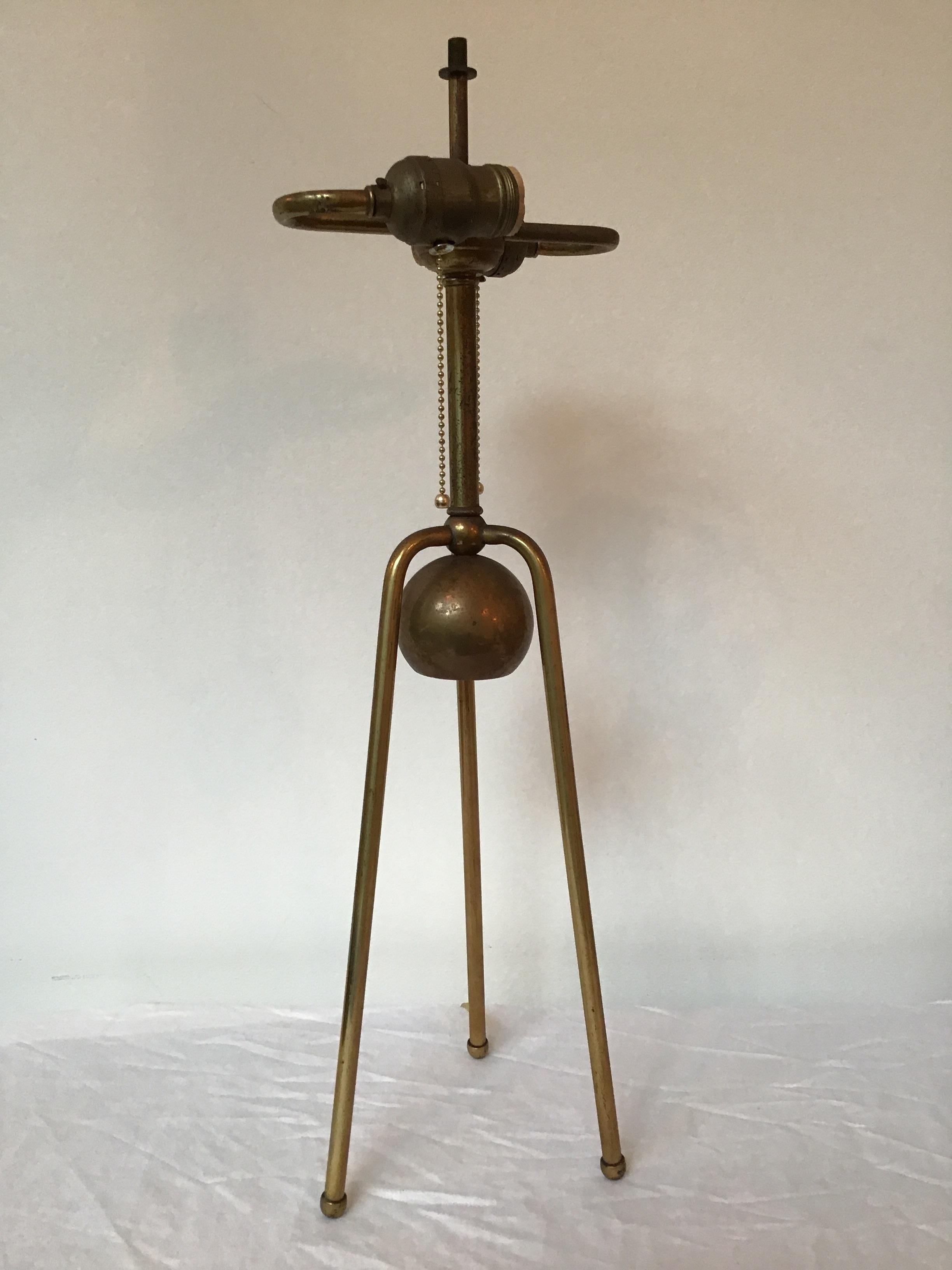 Pair of 1950s Brass Tri Pod Table Lamps 1