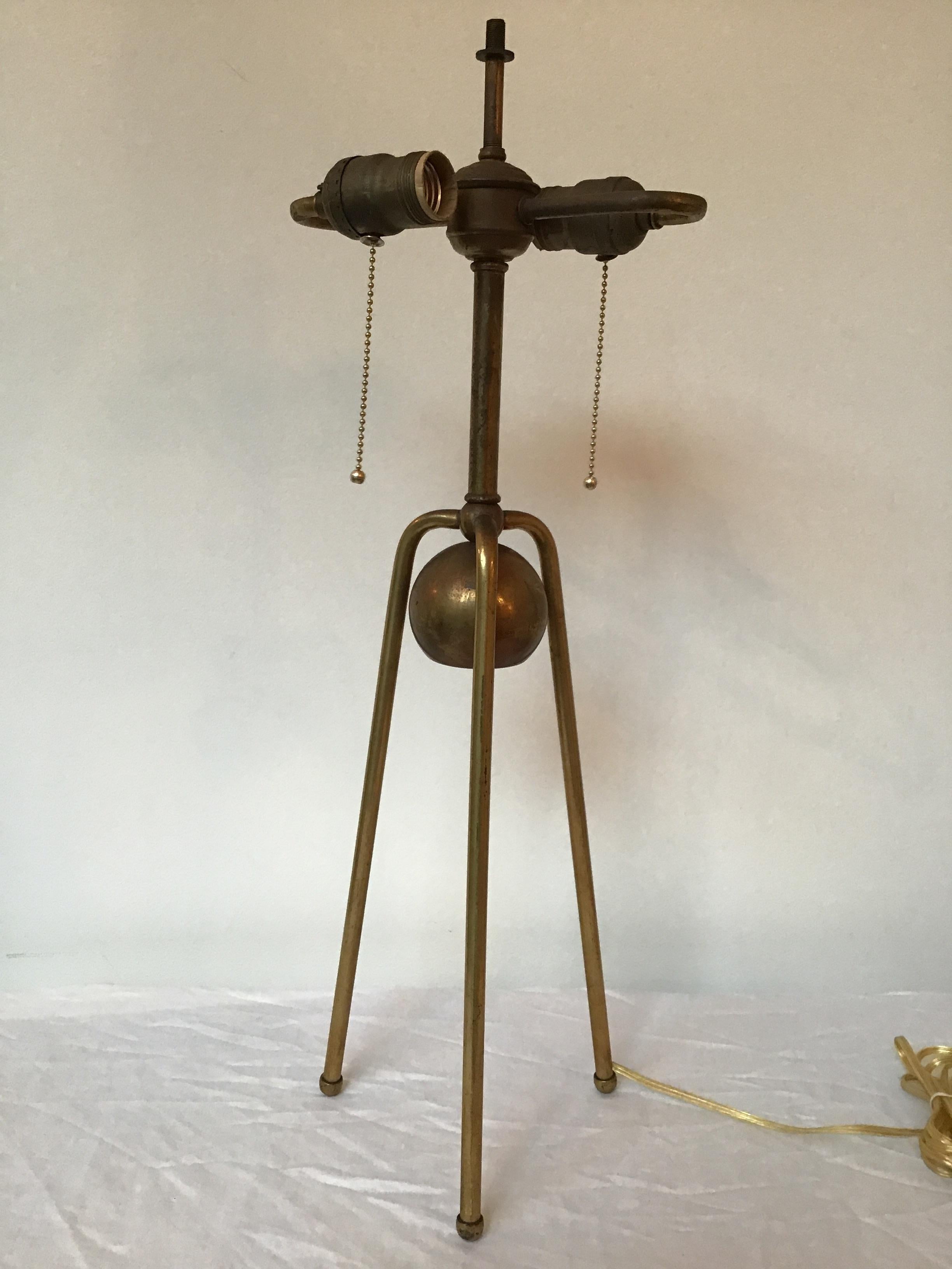 Pair of 1950s Brass Tri Pod Table Lamps 2