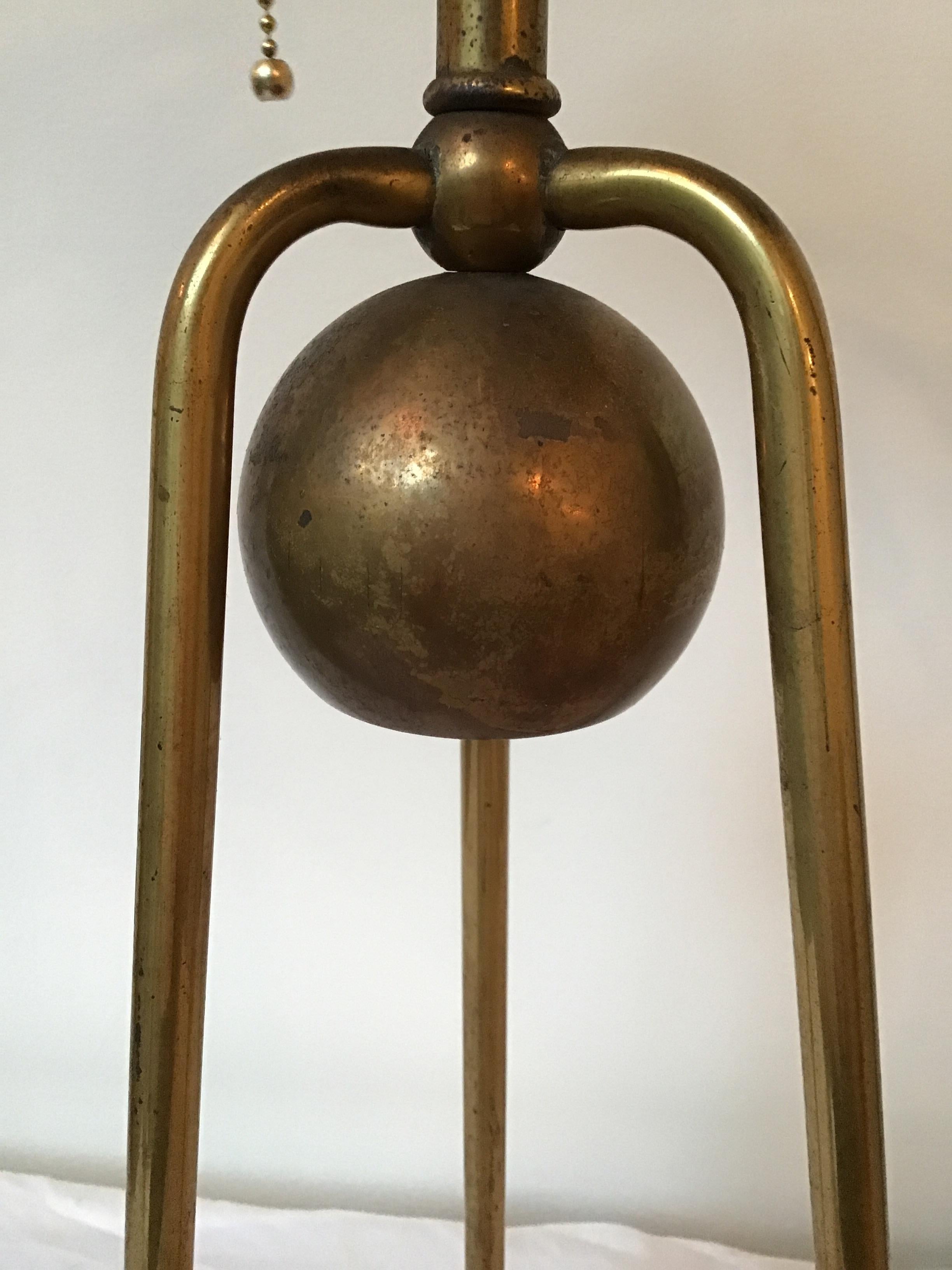 Pair of 1950s Brass Tri Pod Table Lamps 4