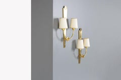 Pair of 1950s Brass Wall Lights with Paper Lampshades