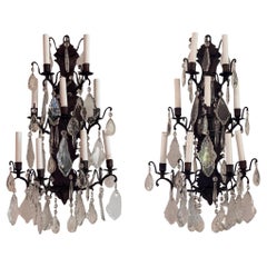 Paire d'appliques en bronze et cristal des années 1950
