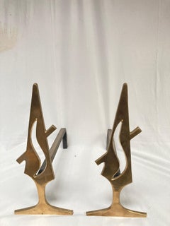 Pair of 1950's bronze andirons