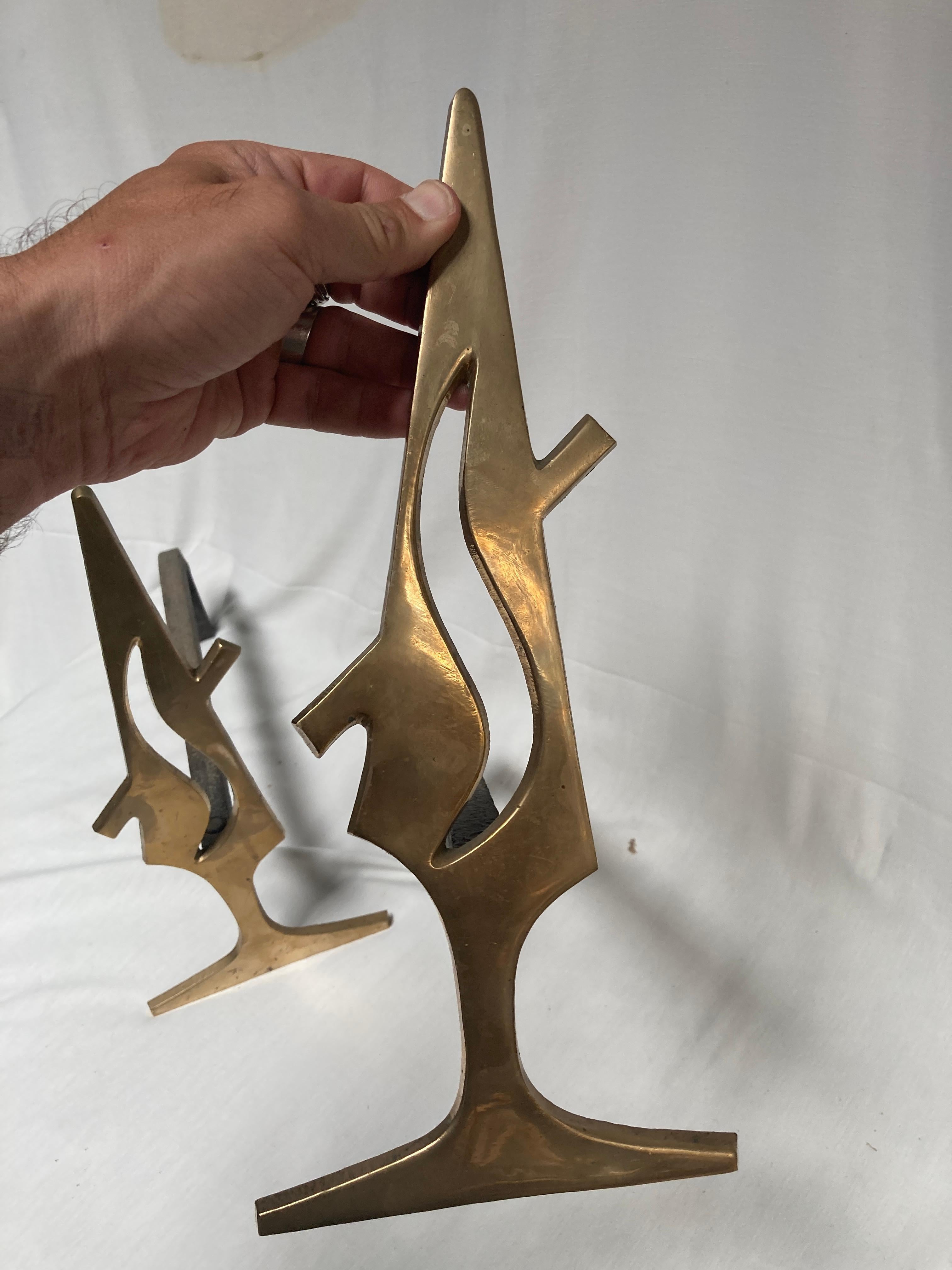 Pair of 1950's bronze andirons In Good Condition For Sale In Bois-Colombes, FR
