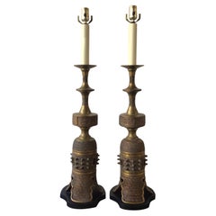 Pareja de lámparas de bronce estilo Asian Style de A. James de los años 50