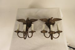 Pair of 1950s Bronze Eagle Sconces