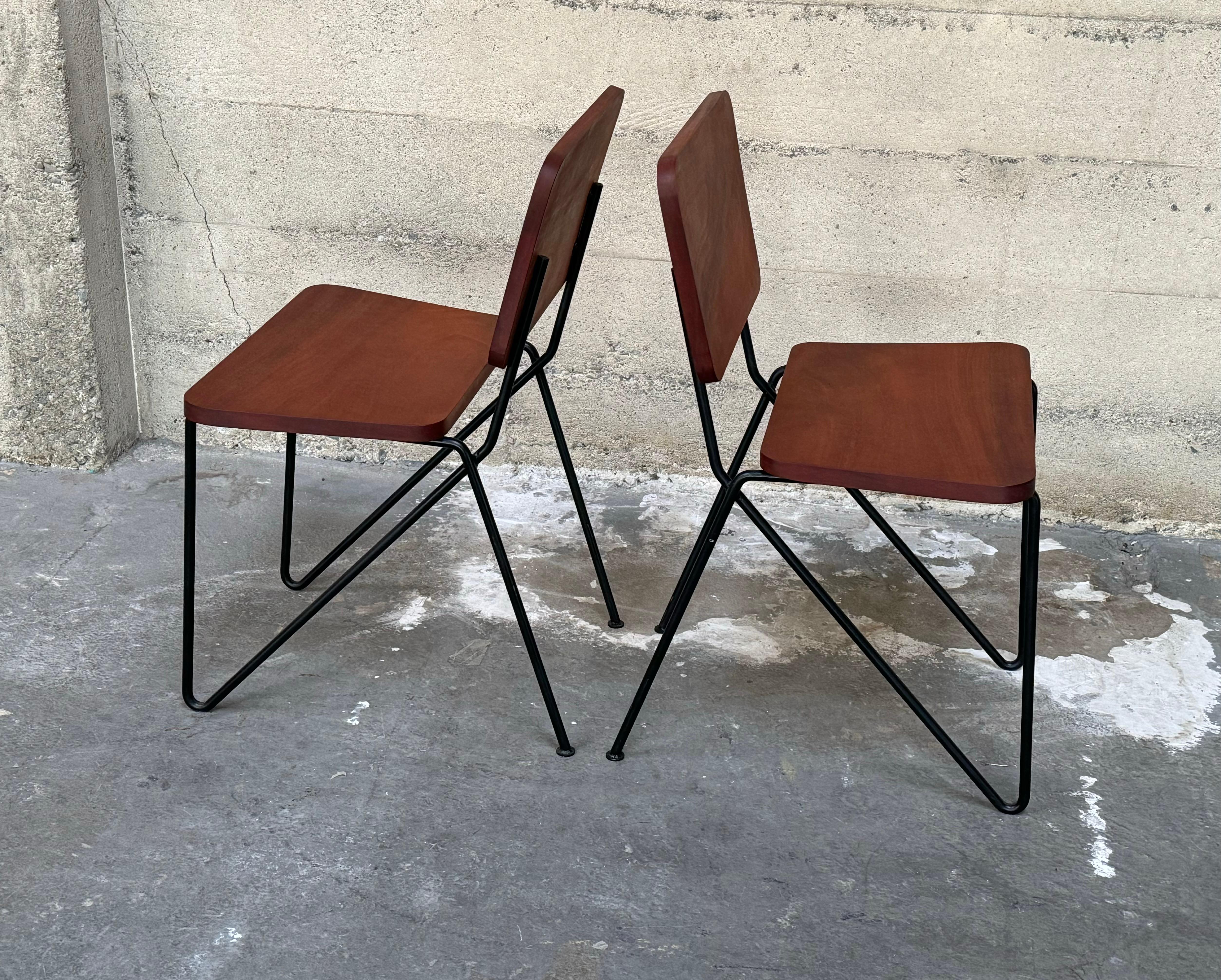 Pair of 1950s California Design Iron and Tropical Hardwood Side Chairs For Sale 4