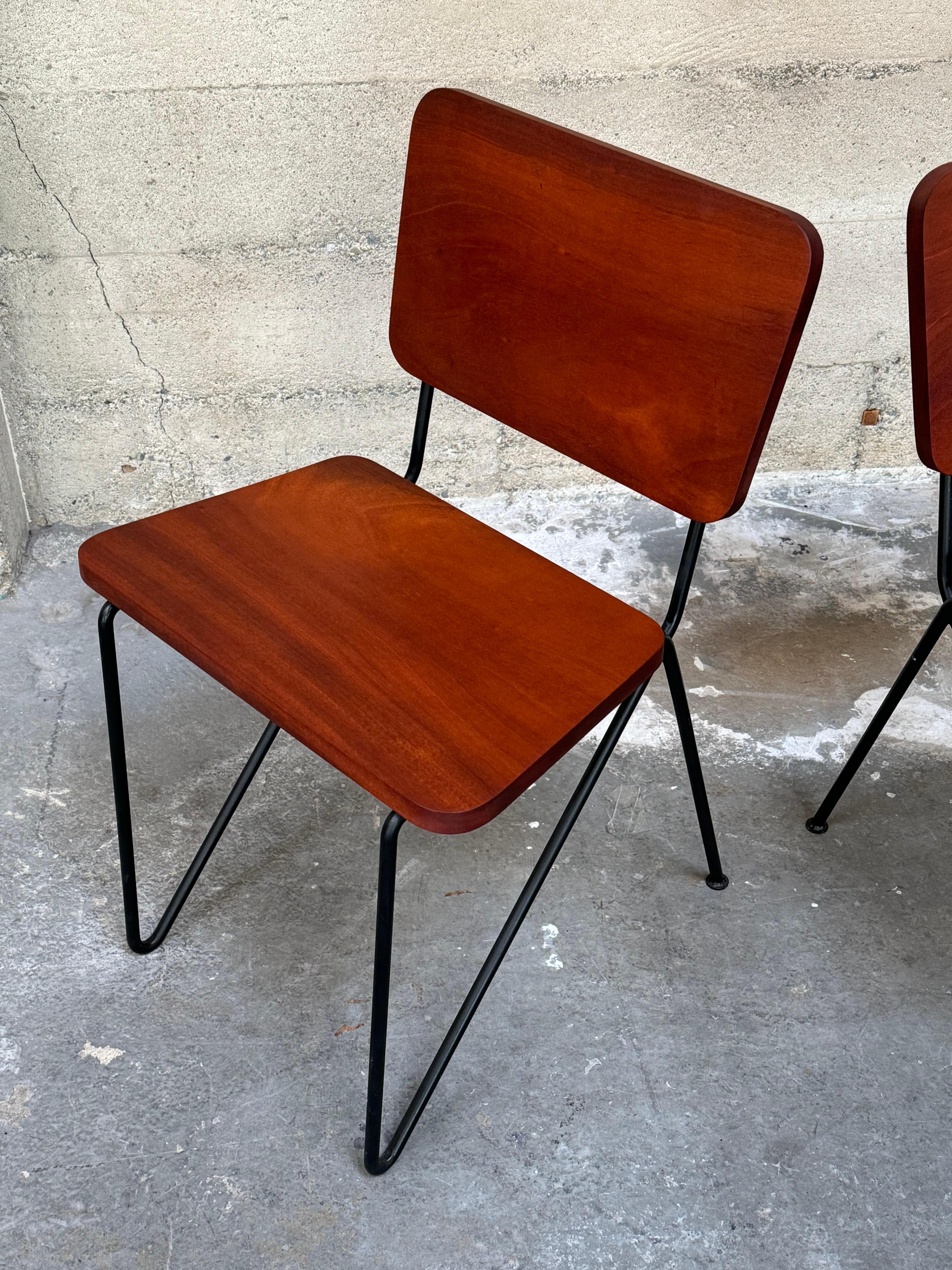 Pair of 1950s California Design Iron and Tropical Hardwood Side Chairs In Good Condition For Sale In Oakland, CA