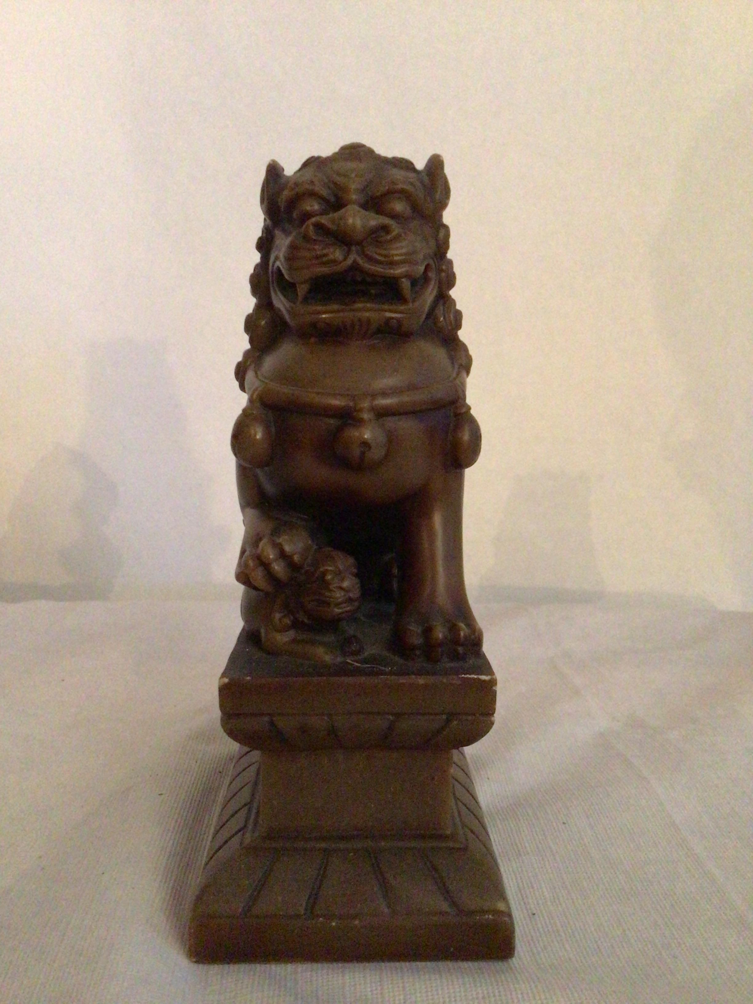 Pair of 1950s Carved Soapstone Foo Dogs For Sale 2