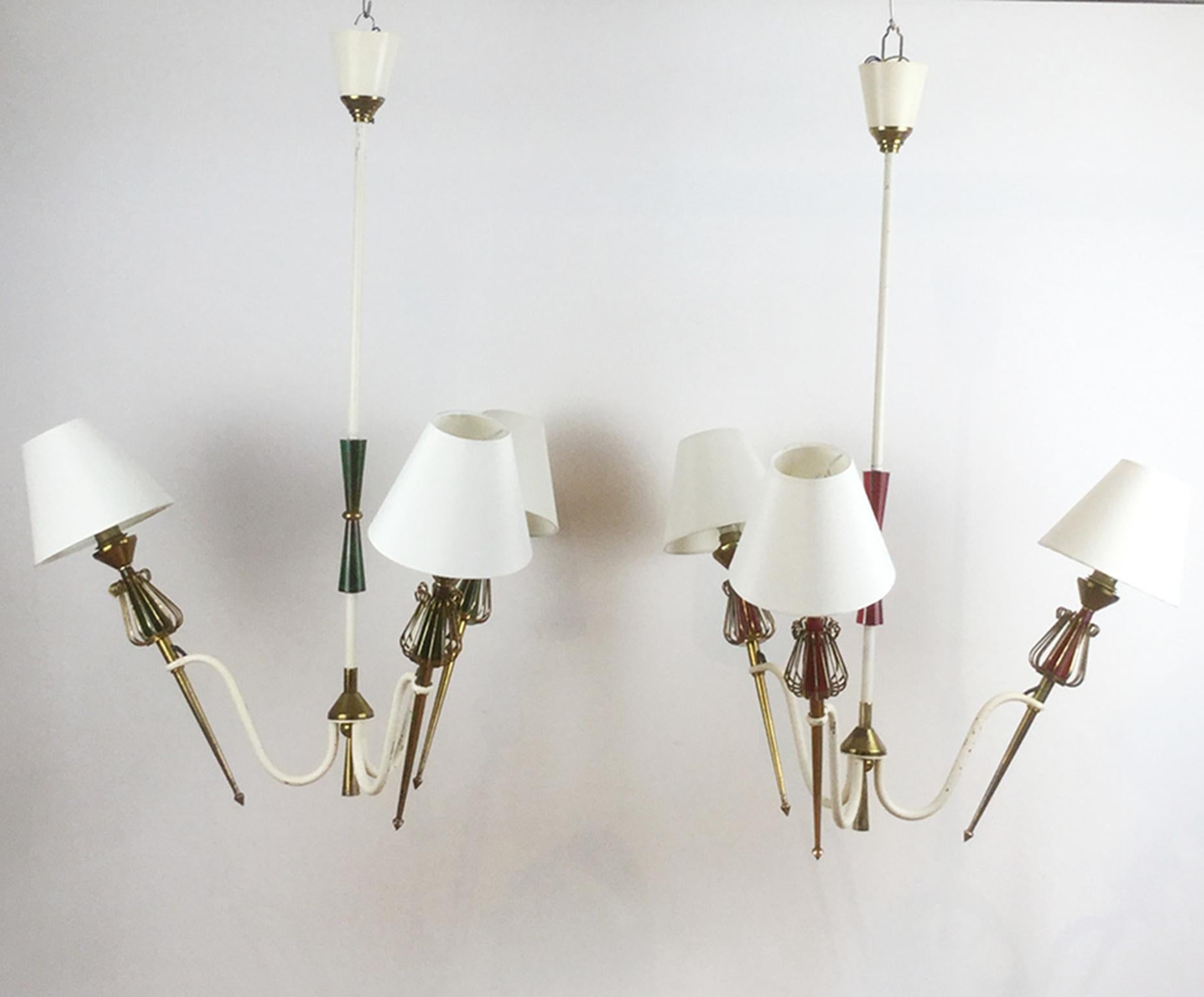 1950s Pair of Ceiling Light by Maison Lunel In Good Condition For Sale In London, GB