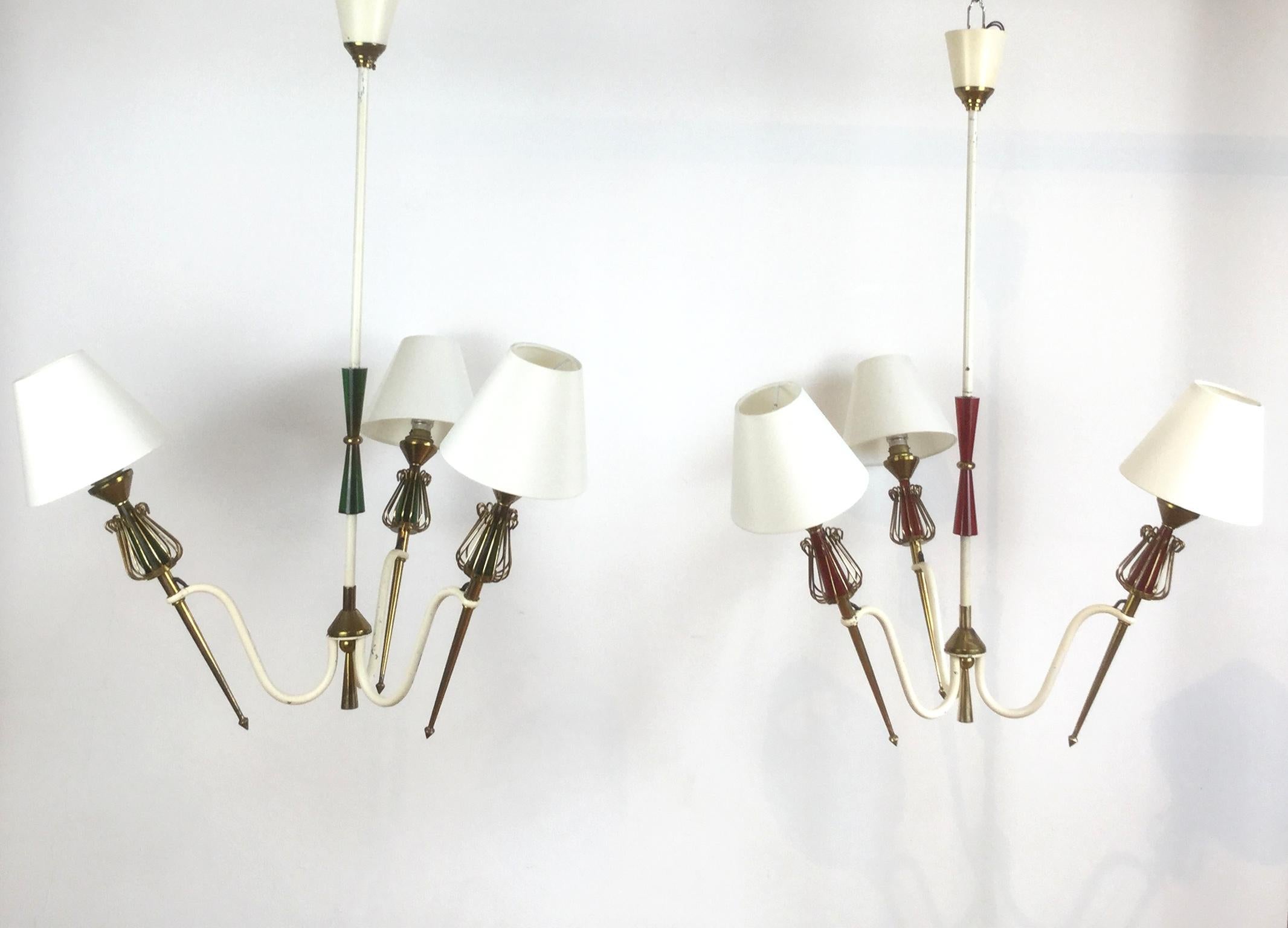 1950s Pair of Ceiling Light by Maison Lunel For Sale 1